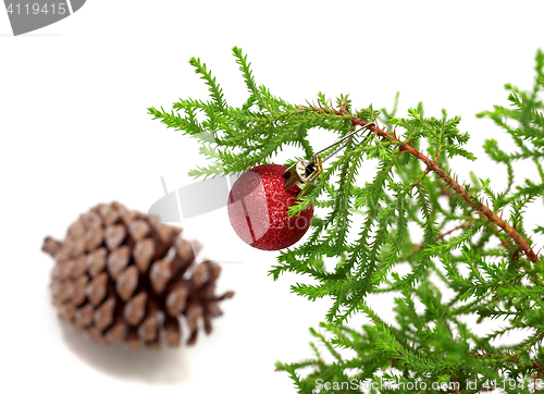 Image of Branch of decorative home Christmas-tree with Christmas-tree bal