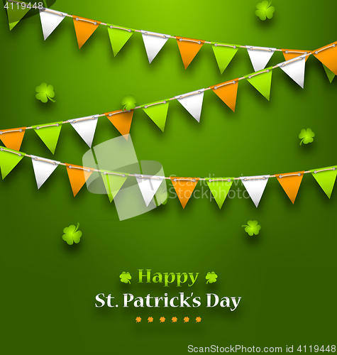 Image of Bunting Pennants in Irish Colors and Clovers for St. Patrick\'s D