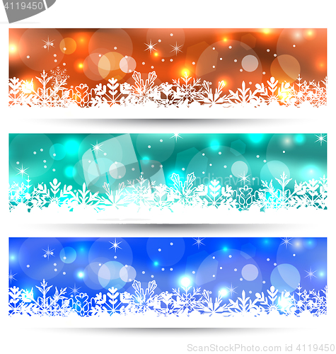 Image of Set Christmas glowing cards with snowflakes