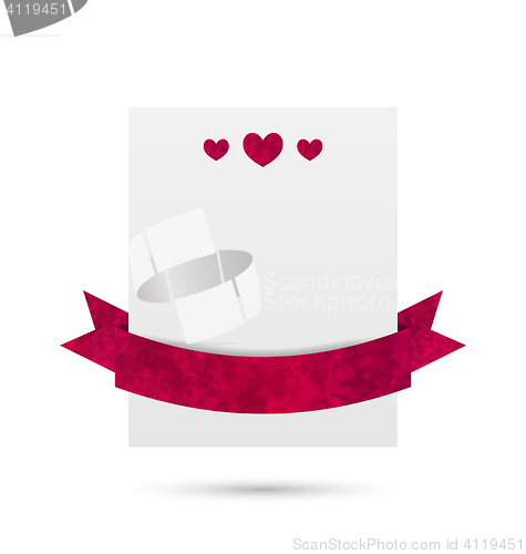 Image of Paper banner with hearts and ribbon for Valentine Day, isolated 