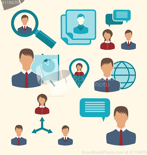 Image of Flat icons of business people showing presentation online meetin