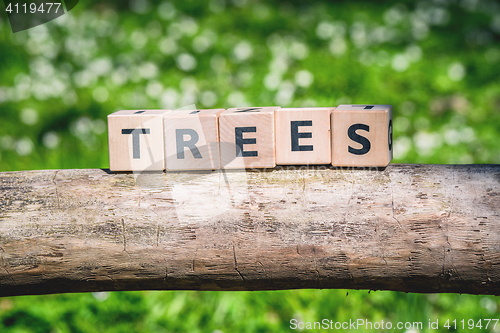 Image of Wooden log with a tree sign