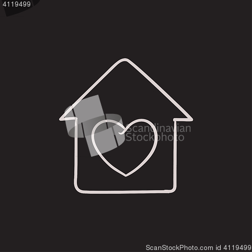 Image of House with heart symbol sketch icon.