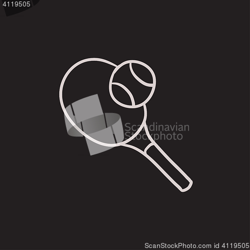 Image of Tennis racket and ball sketch icon.