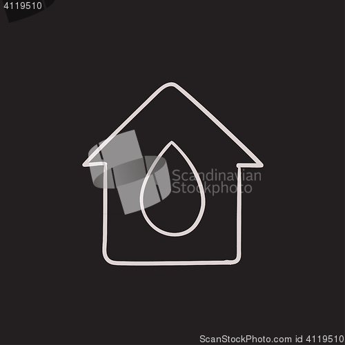 Image of House with water drop sketch icon.