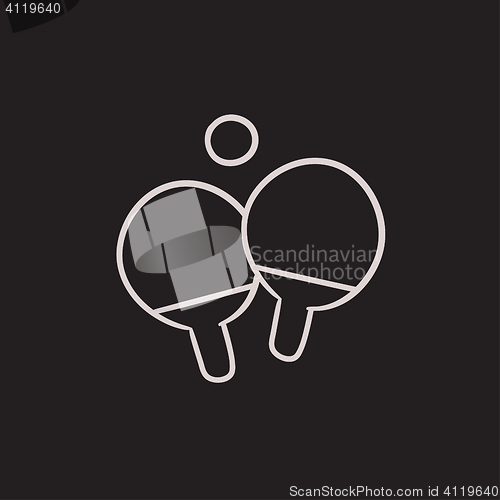 Image of Table tennis racket and ball sketch icon.