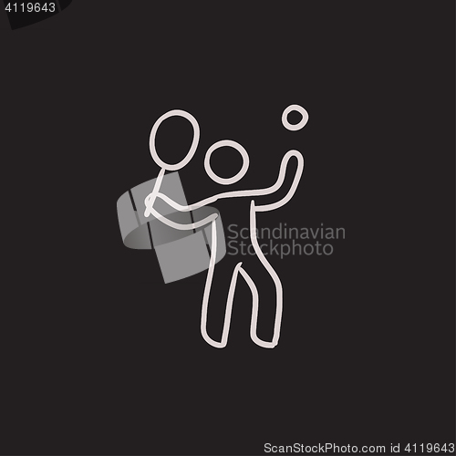 Image of Man playing big tennis sketch icon.