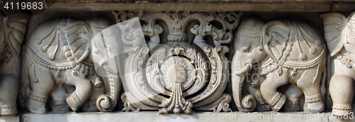 Image of Stone carvings in Hindu temple Birla Mandir in Kolkata, India