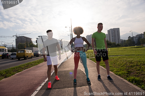 Image of multiethnic group of people on the jogging