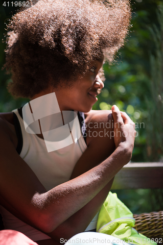 Image of Close up portrait of a beautiful young african american woman sm