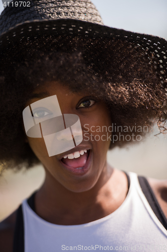 Image of Close up portrait of a beautiful young african american woman sm