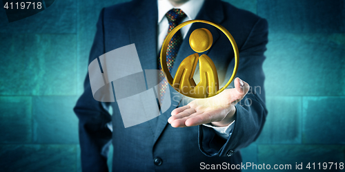 Image of Business Man Offering A Golden Office Worker Icon