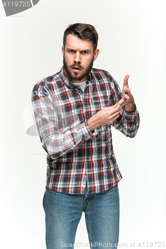 Image of Man is looking pouter. Over white background