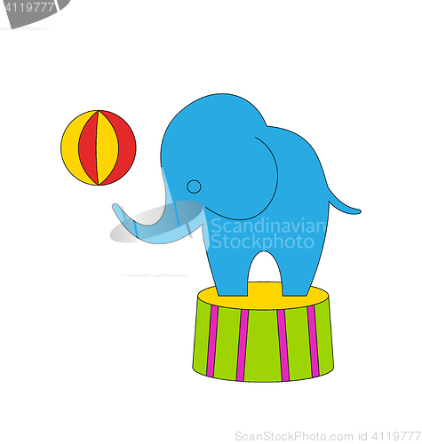 Image of Dexterous Circus Cartoon Elephant on Podium with Ball