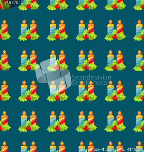 Image of Seamless Christmas pattern holly barry and candle