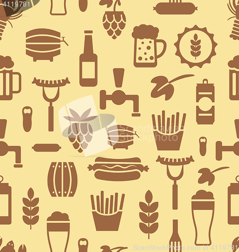 Image of Seamless Pattern with Icons of Beers and Snacks