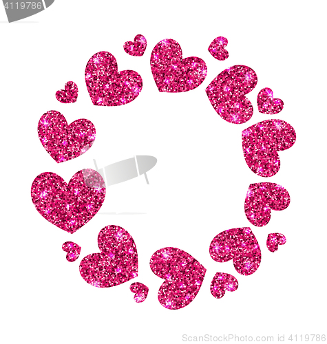 Image of Frame from Pink Hearts with Glitter Background