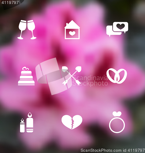 Image of Trendy flat icons for Valentines Day, blurred layout 