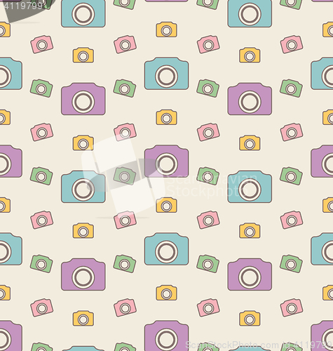 Image of Seamless Hipster Background with Cameras, Vintage Pattern