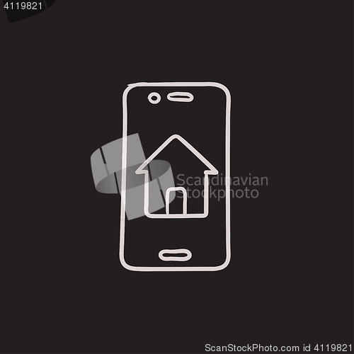 Image of Property search on mobile device sketch icon.