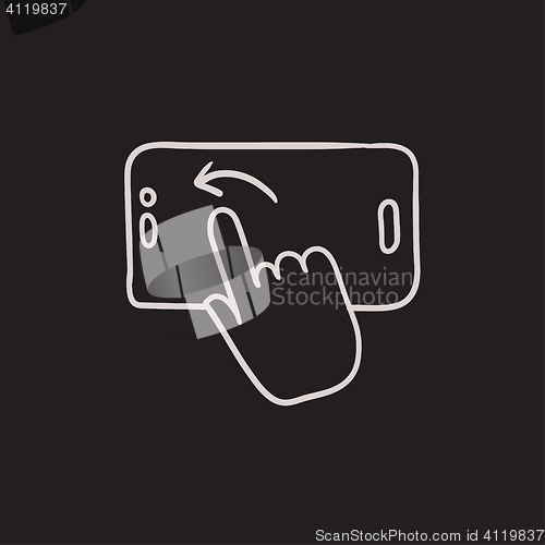 Image of Finger touching smartphone sketch icon.