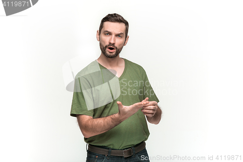 Image of Man is looking pouter. Over white background