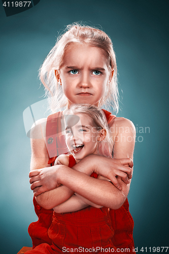 Image of Collage from different emotions of beautiful little girl