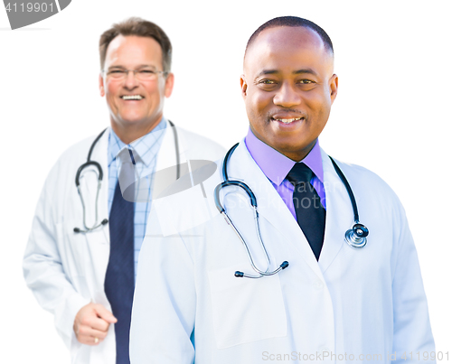 Image of African American and Caucasian Male Doctors Isolated on White