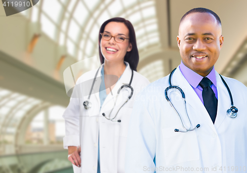 Image of Female and Male Caucasian and African American Doctors in Hospit