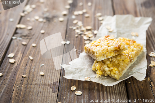 Image of Cereal bar on wooden table