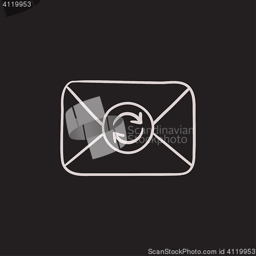 Image of Envelope mail with refresh sign sketch icon.