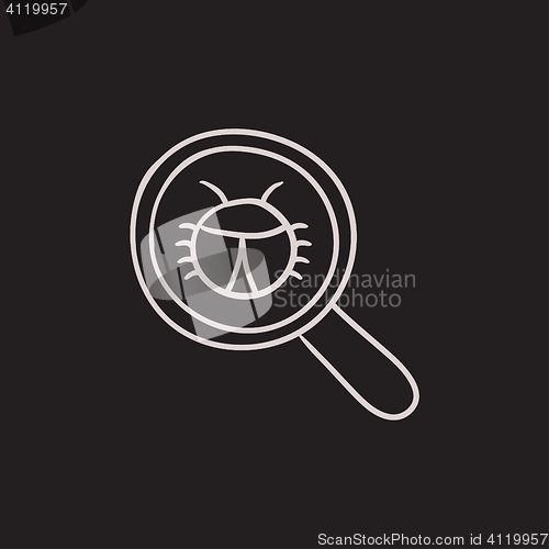Image of Bug under magnifying glass sketch icon.