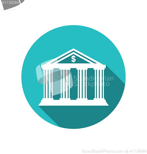Image of Bank building in the style of a classical Greek temple, flat ico