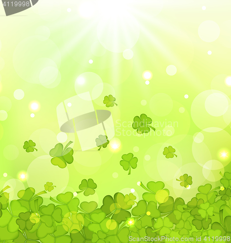 Image of Glowing background with shamrocks for St. Patrick\'s Day