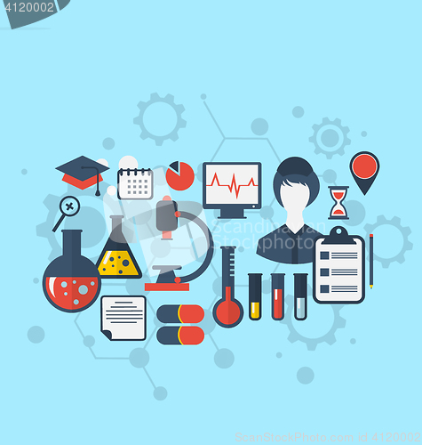 Image of Concept of management  medical science research, set flat icons