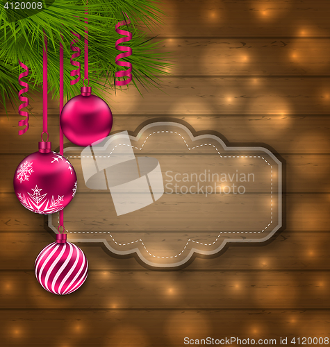 Image of Christmas Label with Balls and Fir Twigs