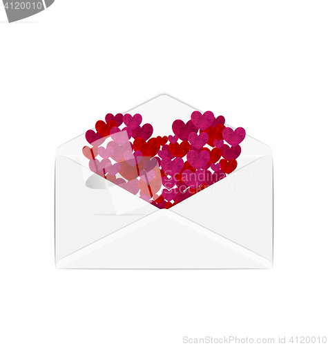 Image of Paper grunge hearts in open white envelope