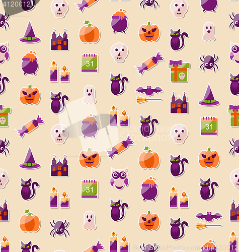 Image of Halloween Seamless Texture with Colorful Flat Icons