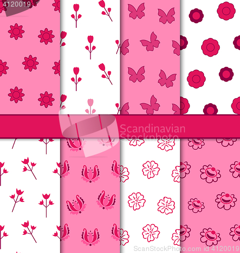 Image of Set of 8 Seamless Abstract Floral Romantic Pattern 