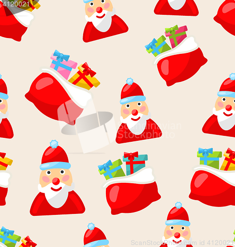 Image of Christmas Seamless Texture with Santa Claus and Bag of Gifts