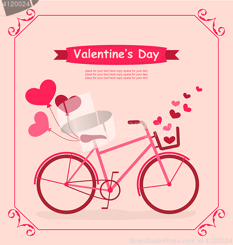 Image of Bicycle with balloons and hearts Romantic Birthday card