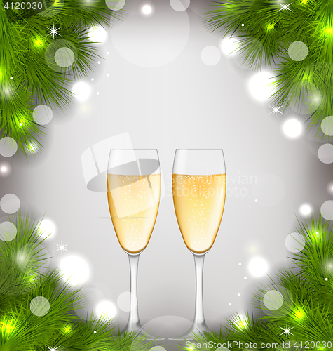 Image of Merry Christmas Background with Glasses of Champagne