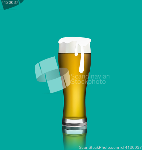 Image of Close up realistic glass of beer with reflection