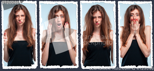 Image of Set of young woman\'s portraits with different emotions