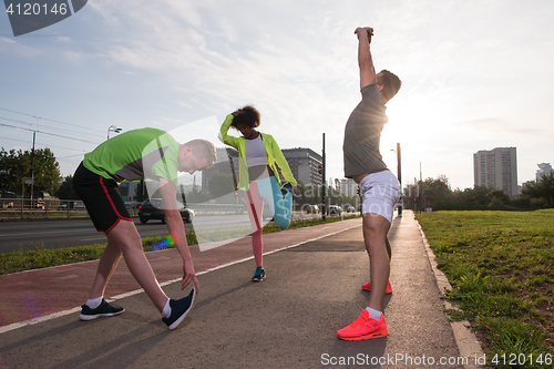 Image of multiethnic group of people on the jogging