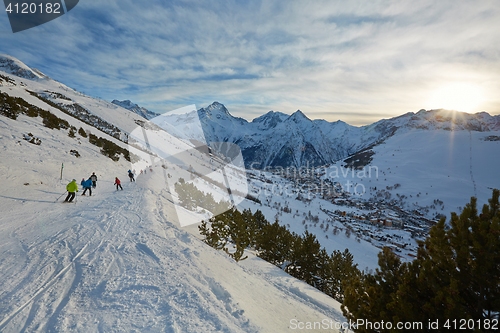 Image of Skiing slopes, majestic Alpine landscape