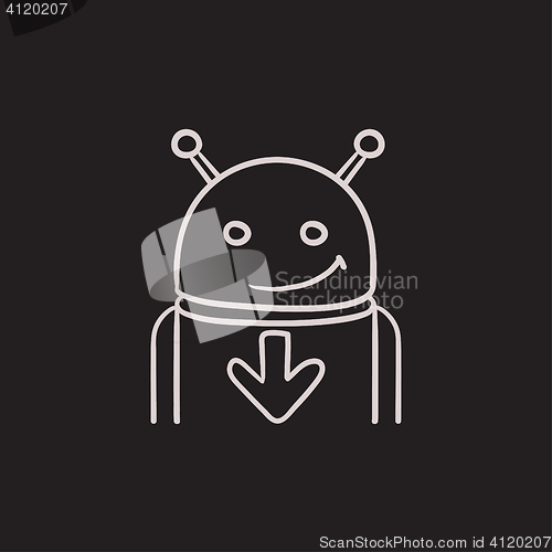 Image of Robot with arrow down sketch icon.