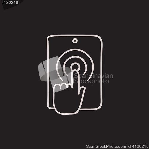 Image of Finger touching digital tablet sketch icon.