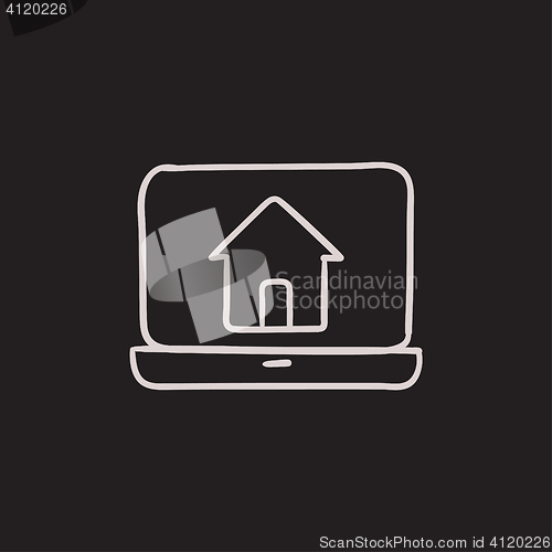 Image of Laptop with home on the screen sketch icon.