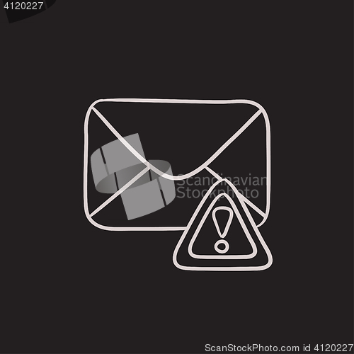 Image of Envelope mail with warning signal sketch icon.
